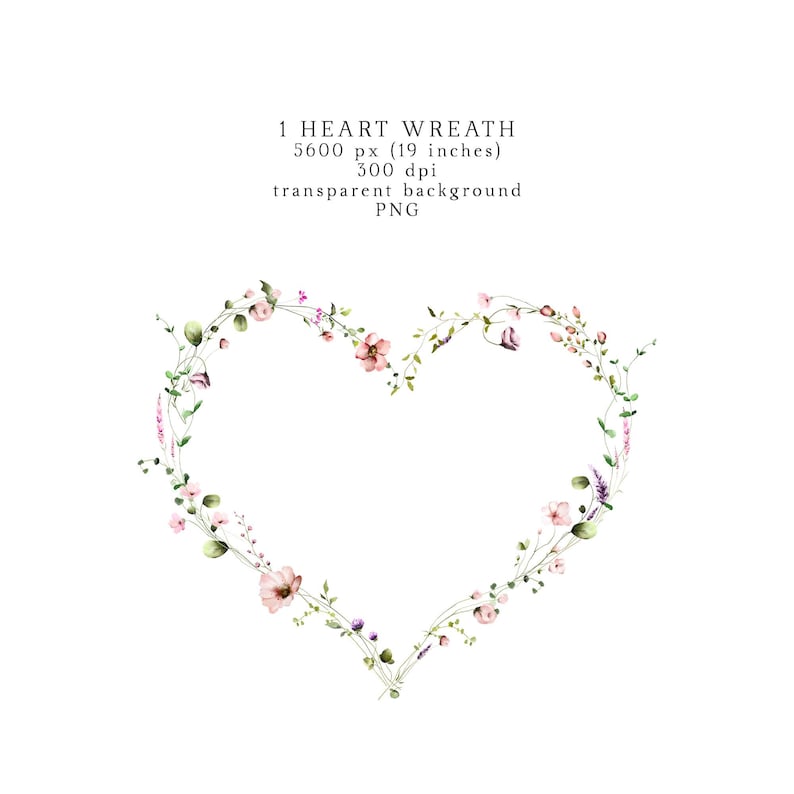 Pink Heart Wreath Floral Clipart Watercolor Valentine Flowers Clip Art ...
