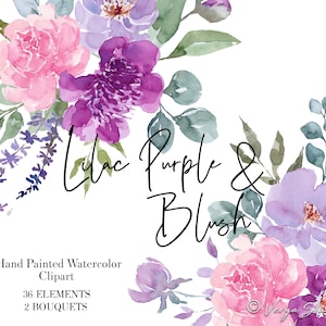 Lila rosa lila Aquarell Blumen Clipart Pfingstrosen Clipart Blumen Clip Art Pfingstrose Blumensträuße Hochzeit Clipart Brauteinladung Kommerzielle Nutzung