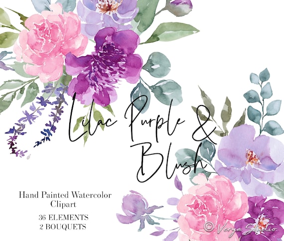 Lila rosa púrpura acuarela floral clipartinas clipart flores - Etsy España