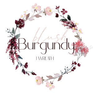 Blush Burgund Aquarell Blumen Clipart - 1 Kranz - Blumen Clipart, Dusty Rose, Hochzeit Clipart, Marsala Rot Rosa Clipart, Pfingstrosen, Rosen