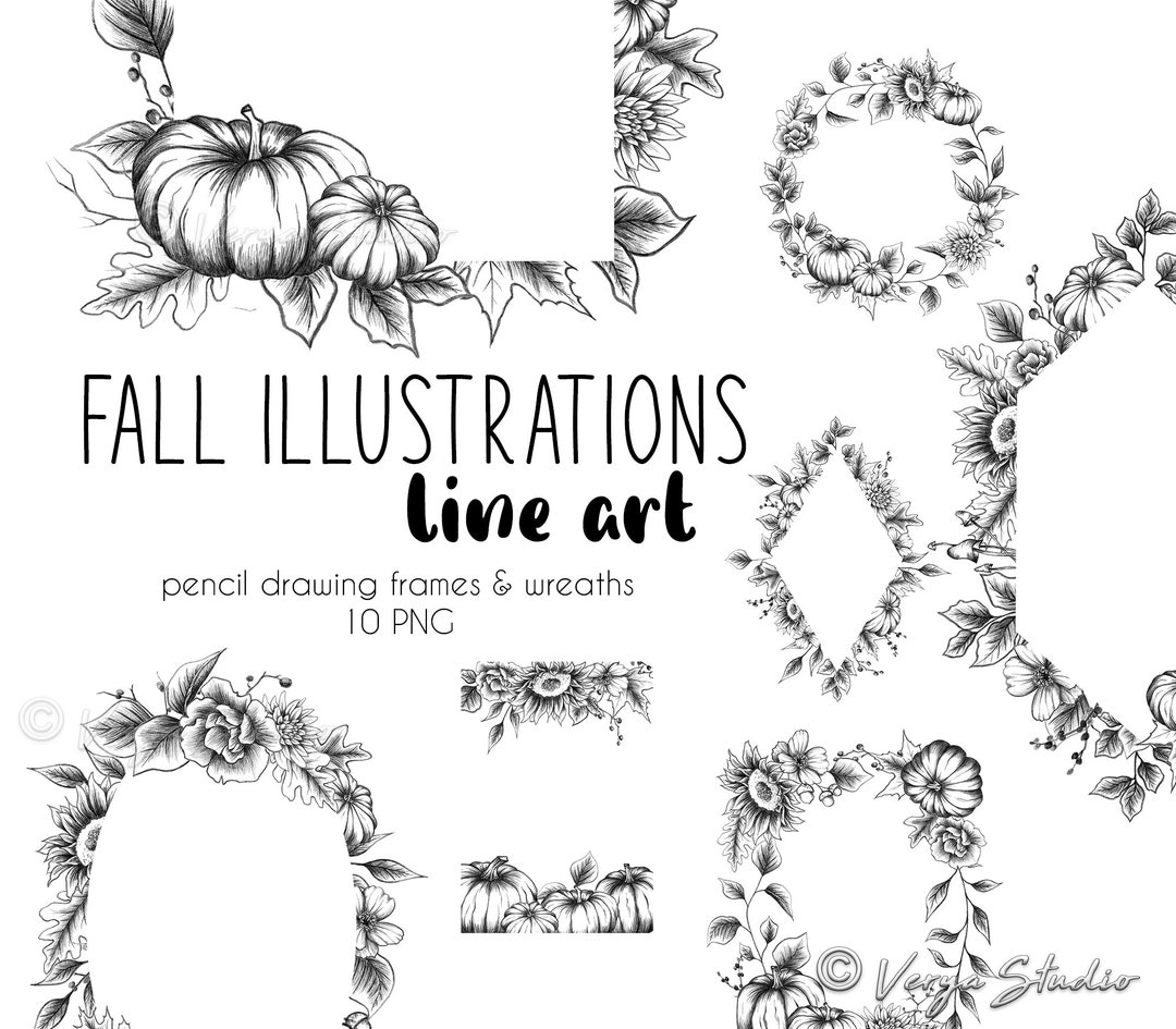 Fall Clipart Autumn Wreaths Frames Illustrations Clip Art Pumpkins ...
