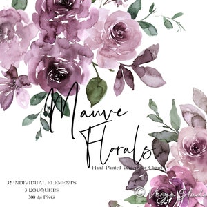Mauve Aquarell Blumen Clipart Lila Blumen Clip Art Hochzeit Clipart Grafiken Handgemalte Blumensträuße Arrangements Printables Kommerzielle Nutzung