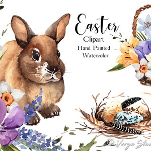 Easter Clipart Watercolor Spring Clip Art Buquets Bunny Rabbit Eggs ...