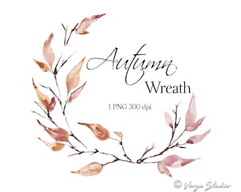 Watercolor Fall Wreath Clipart Autumn Clip Art Leaves Wreath Autumn Leaves Clipart Watercolor Graphics PNG Harvest Fall Leaf Frame