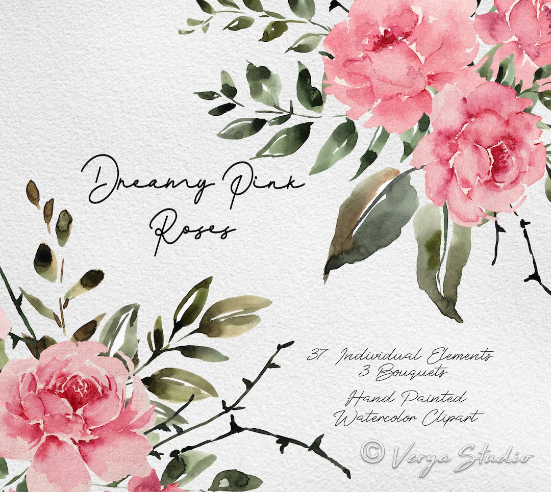 Watercolor Flower Clipart Blush Pink Roses Floral Graphics - Etsy