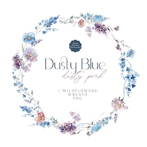 Dusty Blue Mauve Kranz Clipart - Aquarell Wildblumen Blumenrahmen, Wildblumen Border, Wiesenblumen, Dusty Rose Pink, Hochzeit PNG
