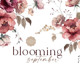Clipart floral marsala beige Bourgogne automne Clip Art aquarelle fleurs vin rouge brun fard à joues bouquets automne Sprays mariage graphiques PNG