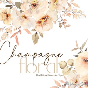 Clipart di fiori color crema Clipart floreale ad acquerello Champagne Beige Neutro Foglie Verde Botanico Fogliame Bouquet Boho Matrimonio Grafica PNG