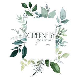 Emerald Botanical Frame Watercolor Greenery Clipart 1 PNG Green Leaves Foliage Border Wedding Graphics Rustic Woodland Rustic Clipart