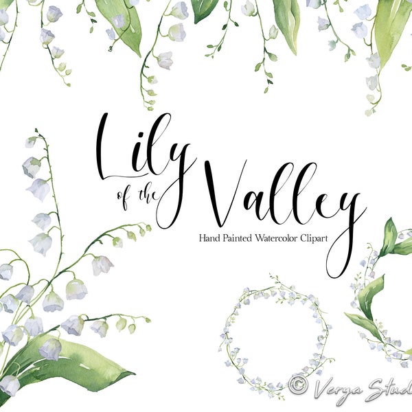 Lily of the Valley Watercolor Floral Clipart White Flowers Clip Art Wedding Invitations Graphics Sprays Bouquets Wreath Floral Drop Border