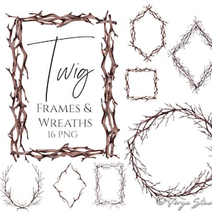 Fall Frames Clipart Watercolor Twig Wreaths Clip Art Branch Frame Autumn Spring Rustic Wreath Thanksgiving Autumn Harvest Woodland Border