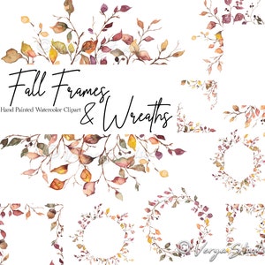 Clipart de feuilles d'automne aquarelle cadres d'automne Clip Art feuilles d'automne branches feuillage couronne bordure branches baies glands cadre mariage PNG