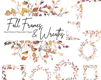 Fall Leaves Clipart Watercolor Fall Frames Clip Art Autumn Leaves Branches Foliage Wreath Border Branches Berries Acorns Frame Wedding PNG