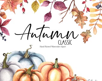Autumn Clipart Watercolor Fall Clip Art Golden Pumpkins | Etsy
