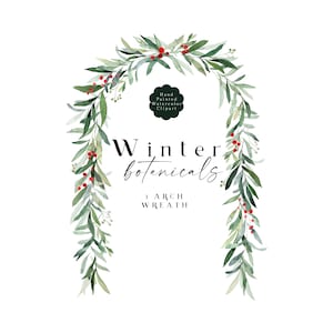 Arche de Noël Clipart, Aquarelle Verdure Baies rouges Arche, Couronne de Noël PNG, Feuilles Baies Holly Gui Peint à la main Cadre rustique