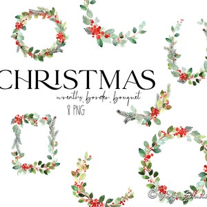 Clipart de Natal, aquarela, verde, natal, clip art, inverno, folhas, bagas, grinaldas, buquês, bordas, cartões de natal, gráficos, 8 PNG