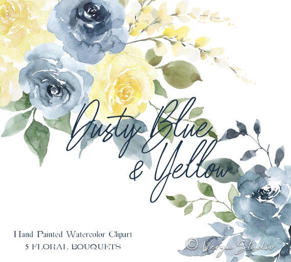 Acuarela flores Clipart Dusty azul pastel floral bouquets boda - Etsy España