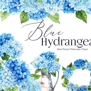 Blue Hydrangea Watercolor Floral Clipart Flowers Clip Art Light Bright Blue Green Spring Summer Clipart Wedding Graphics Bouquet Wreath PNG