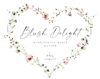 Pink Heart Wreath Floral Clipart Watercolor Valentine Flowers Clip Art Spring Frame Romantic Vintage Dusty Rose Blush Purple Wedding PNG
