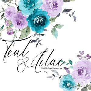 Imágenes prediseñadas de flores de acuarela, color verde azulado, lila, morado, lavanda, follaje, ramos, primavera, verano, boda, despedida de soltera, gráficos