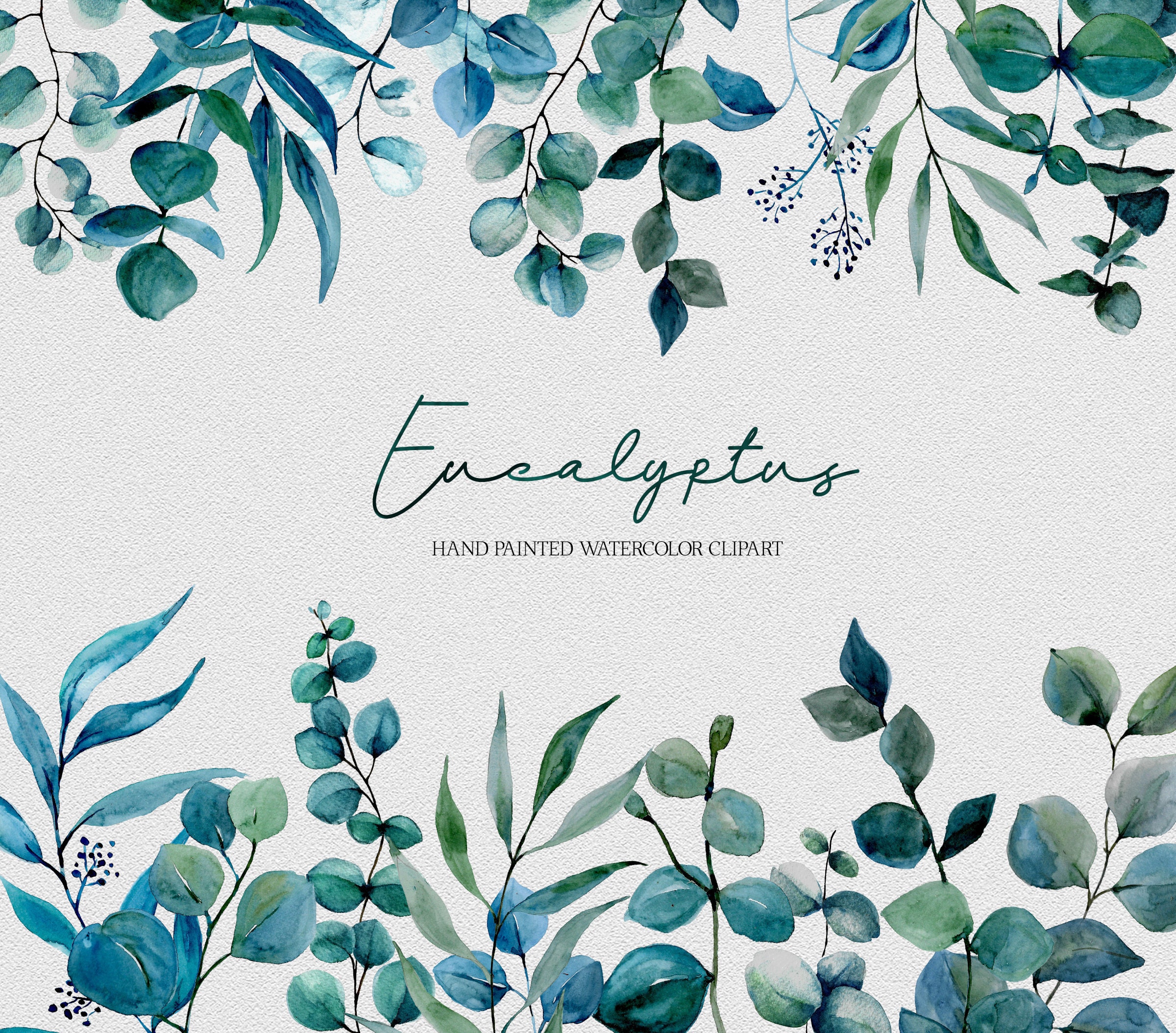 Watercolor Floral Clipart Individual Elements wild greenery Green leaves wedding digital png leaf bridal branch forest Eucalyptus