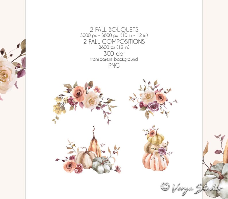 Fall Clipart Watercolor Pumpkins Clip Art Autumn Colors Leaves - Etsy