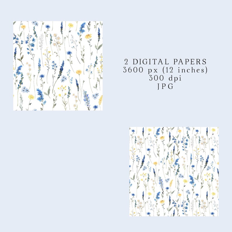 Dainty Blue Floral Clipart Watercolor Wild Flowers Clip Art Dusty Blue ...