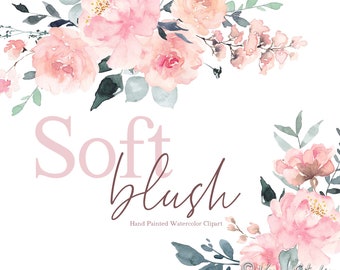 Fard à joues doux aquarelle Clipart floral fleurs roses Clip Art vieux rose pastel clair verdure pivoines bouquets de pivoines mariage printemps été PNG