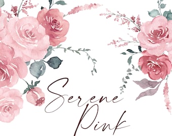 Dusty Rose Floral Clipart, Dusty Pink Flowers PNG, Dusty Rose Heart Wreath, Dusty Rose Flower Bouquets, Blush Pink Floral Clip Art, Wedding