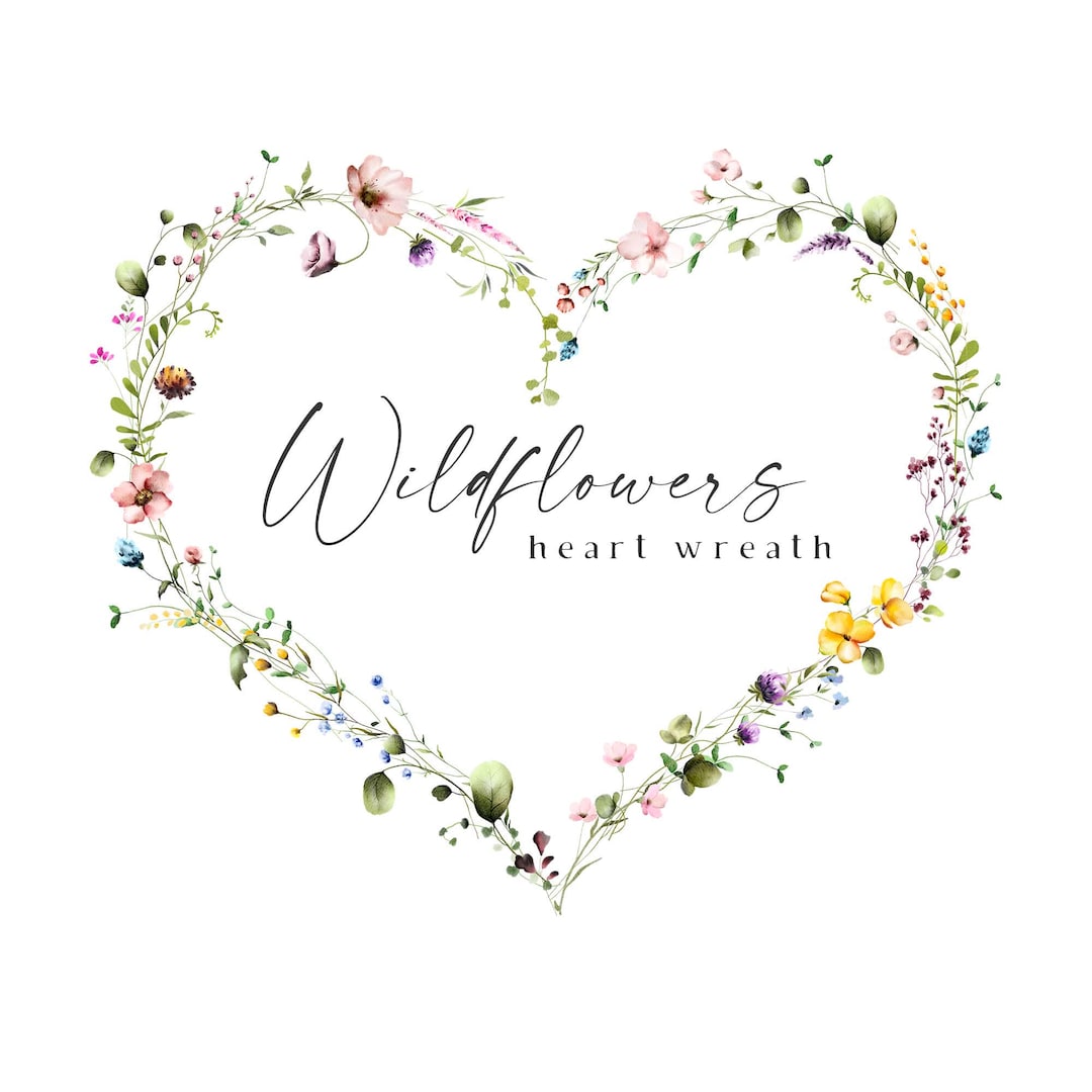 Floral Heart Wreath Clipart Spring Watercolor Wild Flowers Valentine ...
