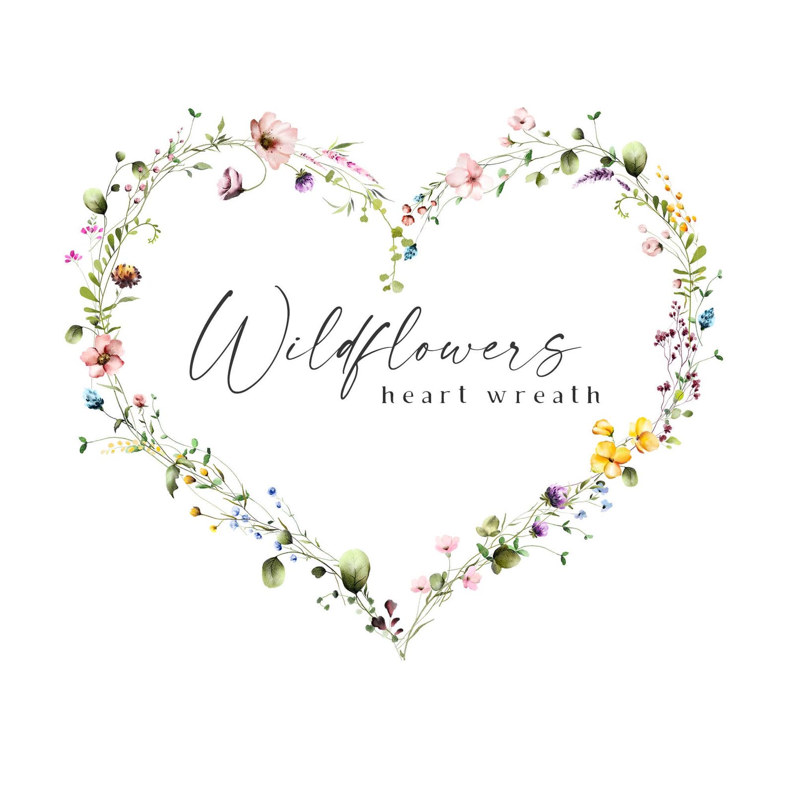 Floral Heart Wreath Clipart Spring Watercolor Wild Flowers Valentine ...