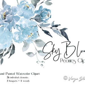 Aquarela Floral Clipart Peônias Azuis Clip Art Casamento Clipart Céu Claro Azul Peônia Flores Da Primavera Convite De Noiva PNG Grinalda Buquês