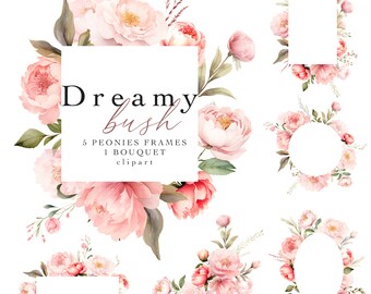 Watercolor Floral Clipart Set, Blush Rose & Peony Bouquets (digital ...