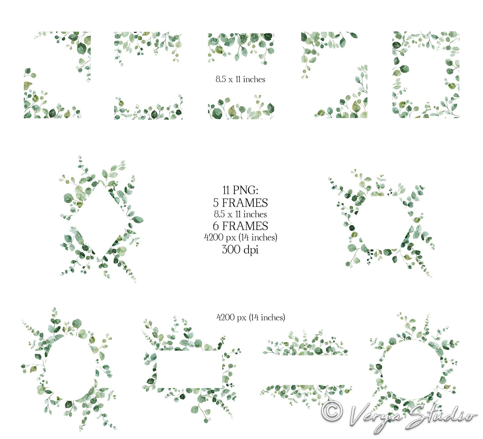 Watercolor Greenery Clipart Frames Clip Art Eucalyptus Frame Wreath ...