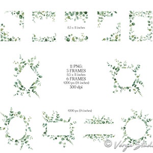 Watercolor Greenery Clipart Frames Clip Art Eucalyptus Frame Wreath ...
