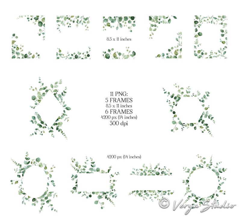 Watercolor Greenery Clipart Frames Clip Art Eucalyptus Frame Wreath ...