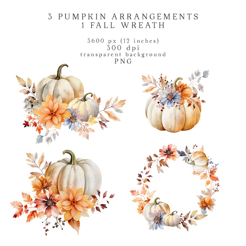 Autumn Clipart Watercolor Fall Leaves Floral Clip Art Wreath ...