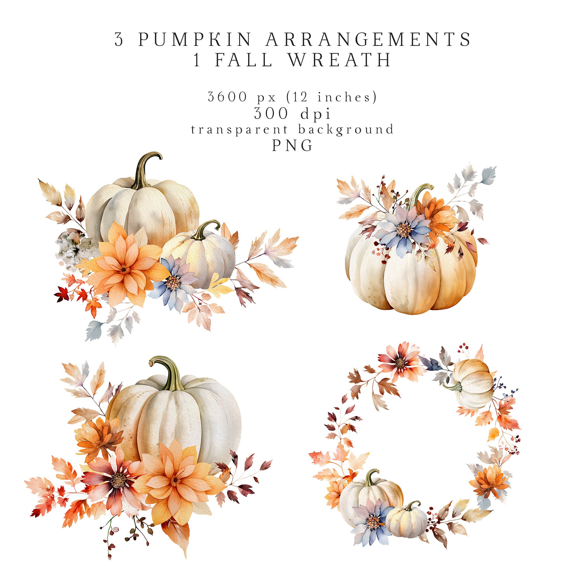 Autumn Clipart Watercolor Fall Leaves Floral Clip Art Wreath ...