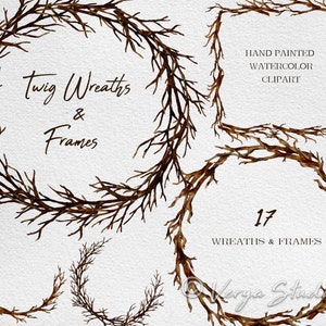 Fall Wreath Clipart, Watercolor Twig Wreath Clip Art, Branch Frame Clipart, Frame Clipart, Fall Wreath, Rustic Graphics, Rustic Wreath PNG
