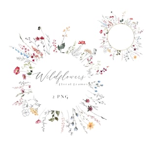 Wilde bloemen clipart aquarel wilde bloemen frames PNG gouden bloemen frame lente zomer herfst delicate sierlijke weide krans Linerat illustraties