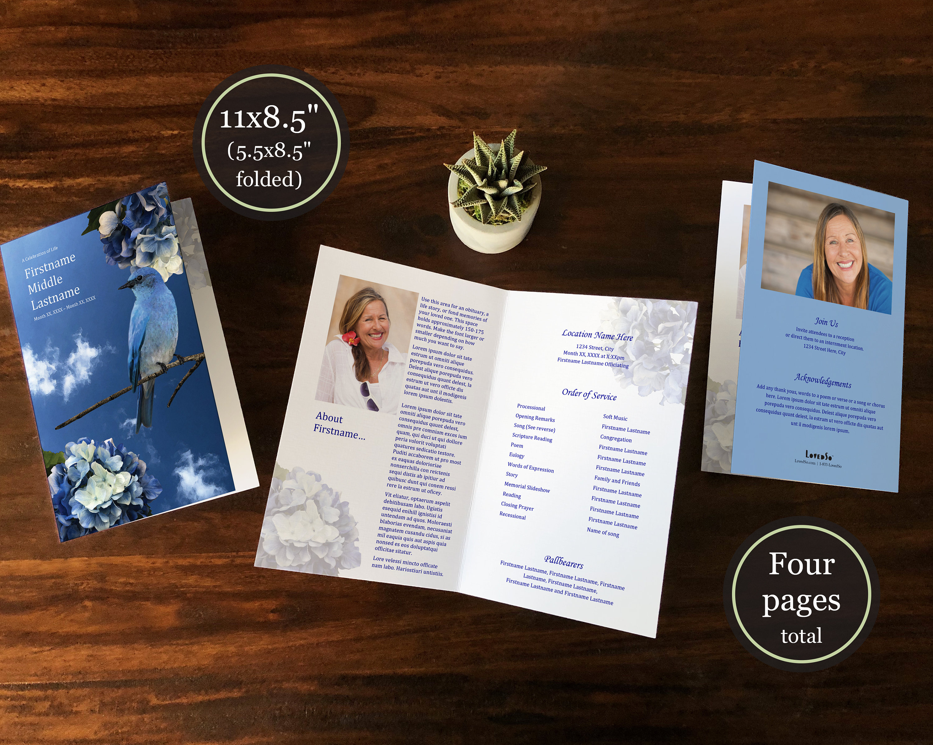 Blue Bird Funeral Program Template for Woman or Man - Etsy Australia