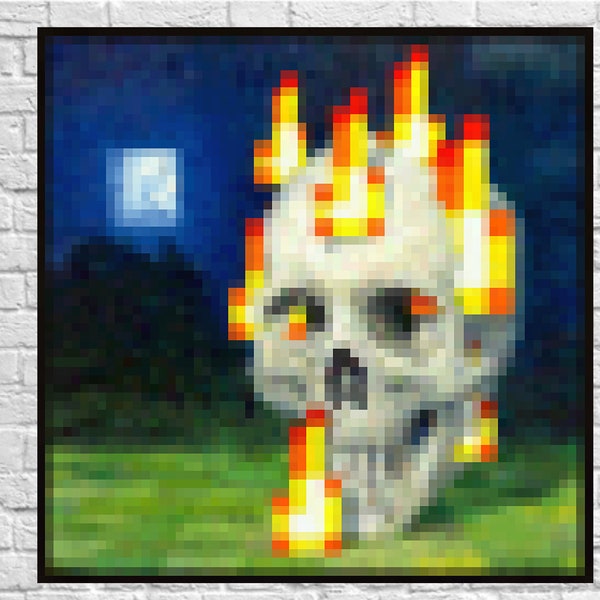 Minecraft Painting Burning Skull Poster Digital Download