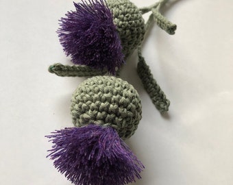Handmade Scottish Thistles with Crocheted Leaves