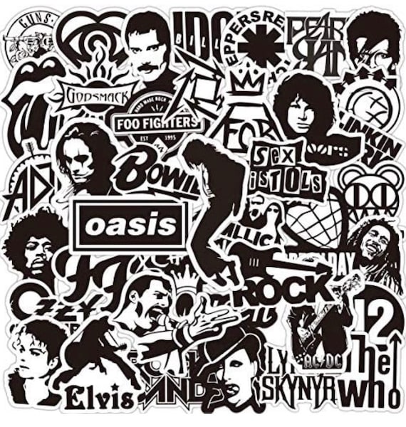 Rock Band Music Stickers50pcs Pack Black and White Stickers Etsy