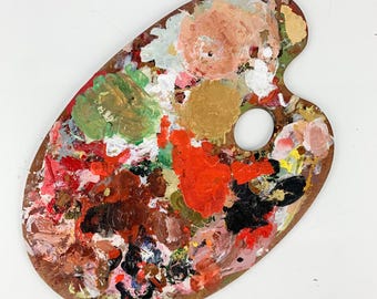 Vintage Used Artist Painters Wood Palette Colorful Original Painting Wall Decor, gallery wall decor