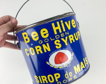 Vintage Beehive Golden Corn Syrup Can Advertising Tin 10 lbs Canada Honey Bees, Farmhouse tin