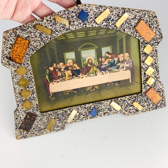 Vintage Jesus Last Supper Picture Frame Folk Art Mirrored Etsy