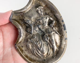 Vintage Metal Cast Iron Man Woman Naughty Tray 2 sided Novelty Paperweight