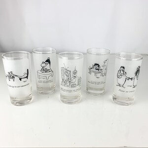 5 Vintage Mid Century Humor Highball Glasses Set of Herb Gardner Nebbishes Mcm image 2