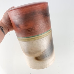 Large Vintage Studio Pottery Vase Nancy Valk Round Brown Signed Raku Stoneware, Ceramic Mcm Abstract art pottery, raku pottery